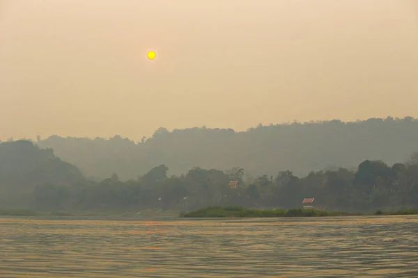 Blurry Sun Glare Background Sunset Mekong River Laos — 图库照片