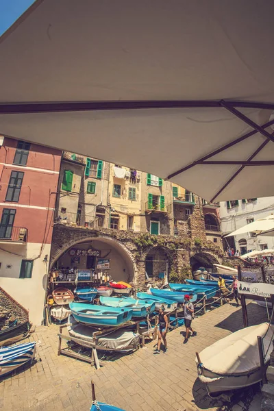 Riomaggiore Italien Juni 2019 Alte Traditionelle Italienische Häuser Mit Holzfenstern — Stockfoto