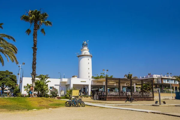 Faro Málaga Farola Soleado Día Verano Málaga Andalucía España — Foto de Stock