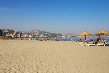 Malagueta plaj manzarası Malaga, Endülüs, Spian