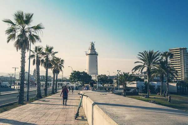 Malaga España Junio 2019 Paseo Por Mar Con Vistas Faro — Foto de Stock