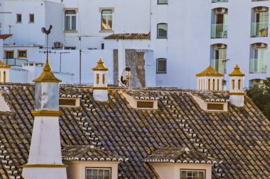 Albufeira, Portekiz - Haziran 2019: Roofs os Albufeira eski şehir, Algarve, Portekiz