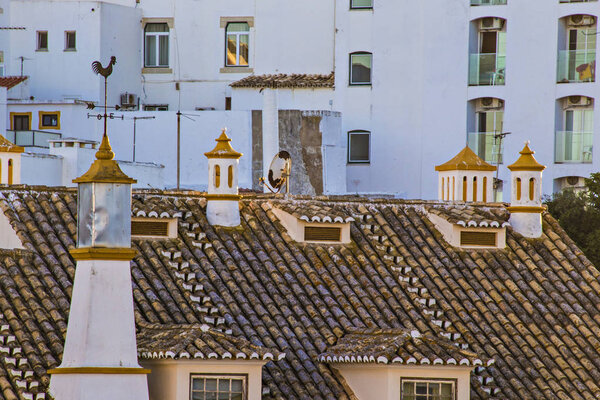 ALBUFEIRA, PORTUGAL - June 2019: Roofs os Albufeira old town, Algarve, Portugal