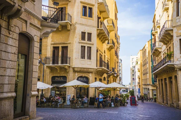 Beirut Líbano Octubre 2018 Arquitectura Tradicional Francesa Café Callejero Centro — Foto de Stock