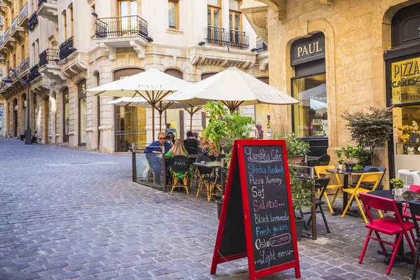 Bejrút Libanon Říjen 2018 Tradiční Francouzská Architektura Pouliční Kavárna Centru — Stock fotografie