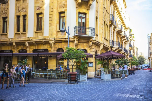 Beirut Líbano Octubre 2018 Arquitectura Tradicional Francesa Café Callejero Centro — Foto de Stock