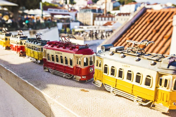 Lisbon Portugal July 2019 Small Colorful Toy Tramways Copies Lisbon — Stock Photo, Image