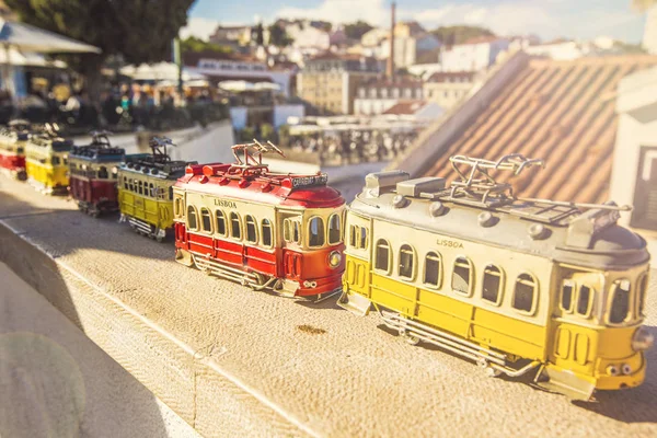 Lisbon Portugal July 2019 Small Colorful Toy Tramways Copies Lisbon — Stock Photo, Image