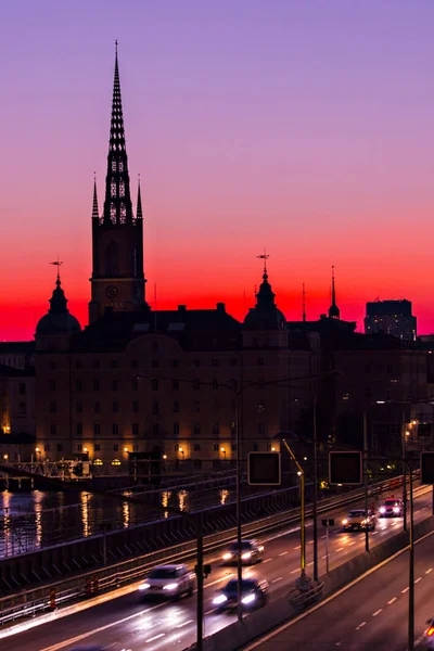 Stockholm Sverige Juli 2019 Stockholm Skyline Vid Solnedgången Vacker Solnedgång — Stockfoto