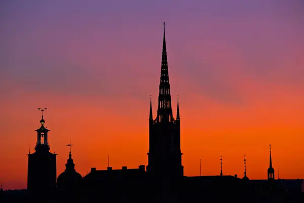 Stockholm Sverige Juli 2019 Stockholm Skyline Vid Solnedgången Vacker Solnedgång — Stockfoto