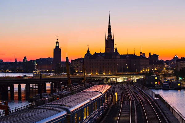 Stockholm Sverige Juli 2019 Stockholm Skyline Vid Solnedgången Vacker Solnedgång — Stockfoto