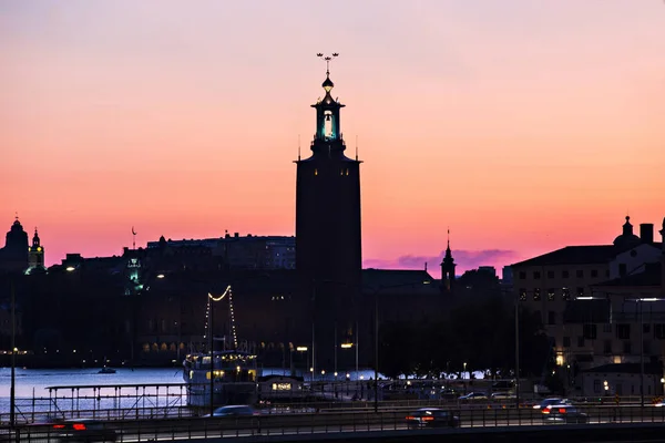 Stockholm Sverige Juli 2019 Stockholm Skyline Vid Solnedgången Vacker Solnedgång — Stockfoto