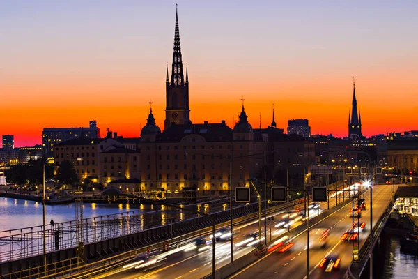 Stockholm Sverige Juli 2019 Stockholm Skyline Vid Solnedgången Vacker Solnedgång — Stockfoto