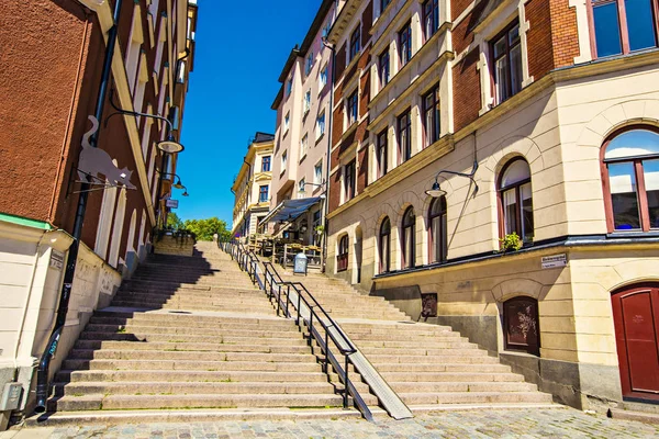 Case Con Scala Nel Quartiere Centrale Stoccolma Vicino Alla Stazione — Foto Stock