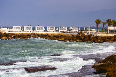 Beyrut, Lübnan - Ekim 2018: Beyrut liman manzarası, Al Manara, Lübnan