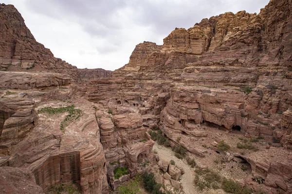 Montañas Rocosas Arenisca Paisaje Jordania Desierto Cerca Petra Antigua Ciudad — Foto de Stock