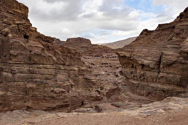 Montañas Rocosas Arenisca Paisaje Jordania Desierto Cerca Petra Antigua Ciudad — Foto de Stock