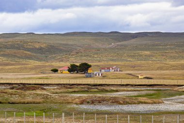 Patagonia landscape. Lonely farmer's house in Tierra del Fuego, Chile, South America