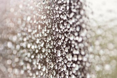 Pencereye yağmur damlaları, seçici odak ile makro çekim