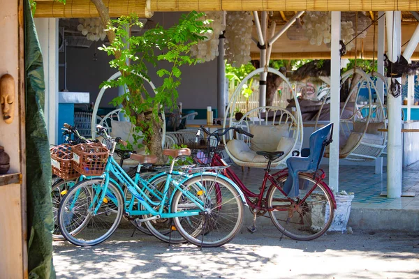 Acogedora Cafetería Salón Playa Con Muebles Madera Bar Gili Air — Foto de Stock