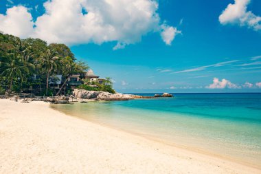 KOH TAO, THAILAND - Mart 2019: Koh Tao, Tayland 'daki tropik villaların havadan görünüşü