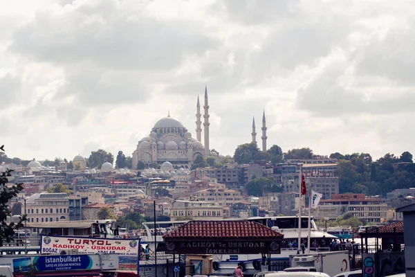 Widok Zachód Słońca Stambule Obszar Sultanahmet Mostu Galata Turcja — Zdjęcie stockowe