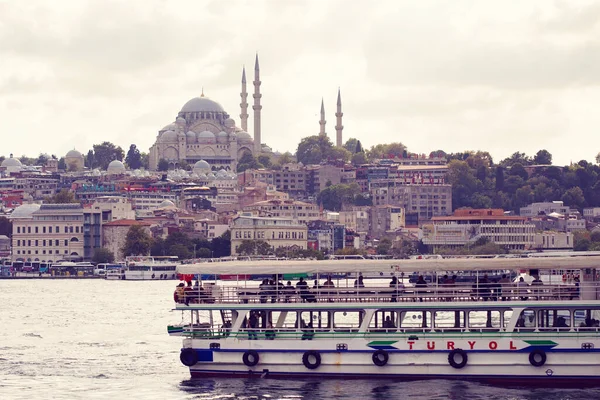 Solnedgång Utsikt Över Istanbul Sultanahmet Området Från Galatabron Turkiet — Stockfoto