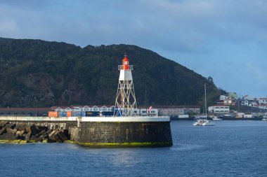 Horta kasabasındaki deniz feneri Faial Adası Azores, Portekiz