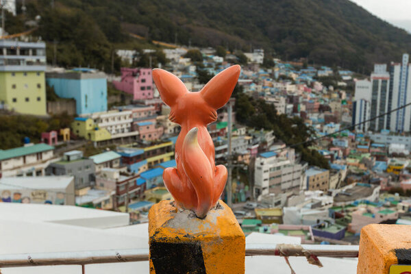 SEOUL, SOUTH KOREA - October 15, 2024: Little Prince and Desert Fox Statue over Gamcheon Culture Village in Busan South Korea