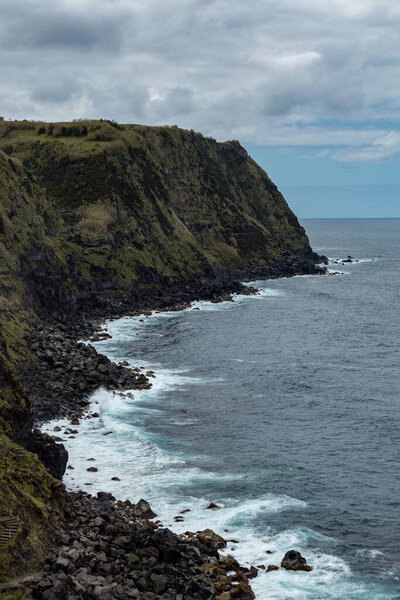 Breathtaking cliff and ocean view at San Miguel island Azores Portugal