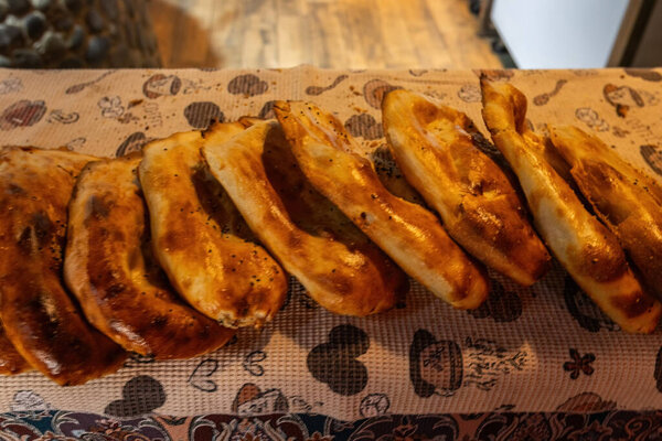 Close up of traditional Azerbaijani bread on the counter in the restaurant in Baku