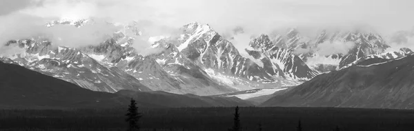 Όρη Υψώνονται Πάνω Από Την Εθνική Οδό Denali Μαύρο Και — Φωτογραφία Αρχείου