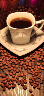 Kahve fincanı, kızarmış kahve çekirdeği..