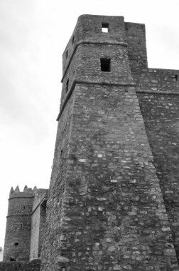 Hammamet, Tunus - 7 Şubat 2009: 15. yüzyılın Kasbah şatosunun dış duvarları Hafsidler tarafından 9. yüzyılın ağustos ayında inşa edildi.