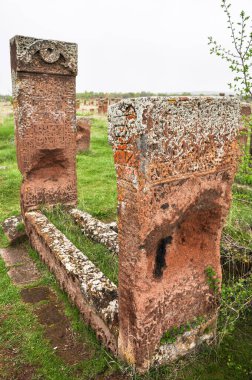 Bitlis, Türkiye - 21 Mayıs 2011: Ahlat Seljukian Mezarlığı. Seljuk Dönemi Mezar Taşları.