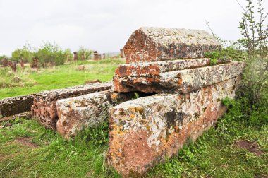 Bitlis, Türkiye - 21 Mayıs 2011: Ahlat Seljukian Mezarlığı. Seljuk Dönemi Mezar Taşları.