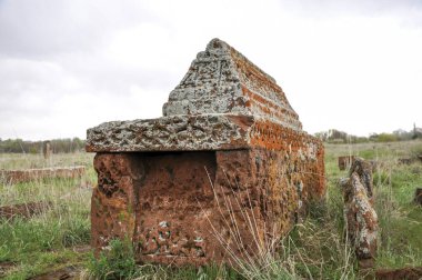 Bitlis, Türkiye - 21 Mayıs 2011: Ahlat Seljukian Mezarlığı. Seljuk Dönemi Mezar Taşları.