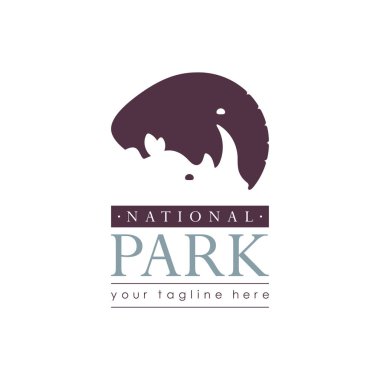 Fil ve gergedan logo şablonu silüeti. Hayvanat Bahçeleri, doğa rezervi ve Milli Parklar için güzel logo. Vektör çizim.