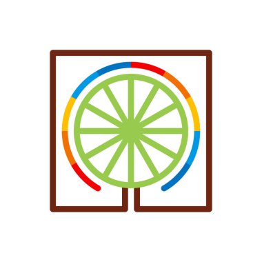 Sıra dışı renkli dönme dolap kare şekli logosu şablonu. Eğlence parkları ve çok renkli anahat stili konumlar için. Vektör çizim.