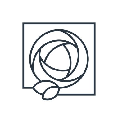 Güzel gül bir kare logo şablonu. Çiçek dükkanlar, kozmetik mağazası ve güzellik salonları için. Vektör çizim.