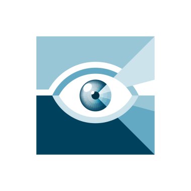 Güzel mavi göz kare şekli logosu şablonu. Tıbbi tanı merkezleri için oturum açın. Modern gözetleme teknolojisi. Vektör çizim.