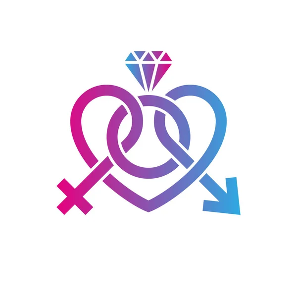 Güzel pleksus erkek ve dişi nişan yüzüğü, logo şablonu imzala. Evlilik ajansları, olay dekorasyon, Düğün ve gelin Mağazalar için. Vektör çizim.