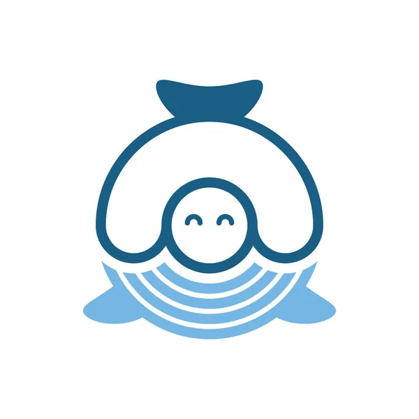 Çizgi film balina logo şablonu. Komik karikatür mavi balina bir daire şeklinde. Vektör çizim.