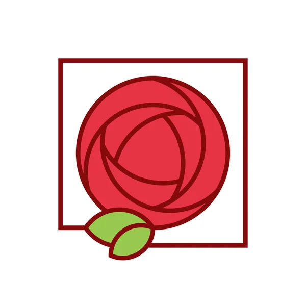 Belle Rose Rouge Dans Modèle Logo Carré Pour Les Fleuristes — Image vectorielle