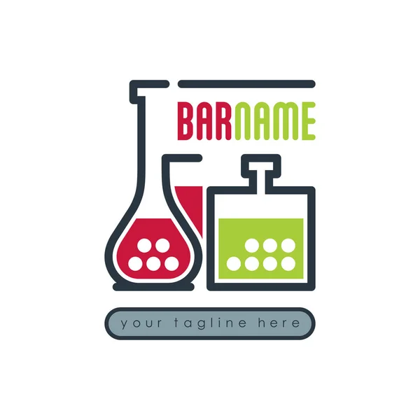 Şişe alkol ve bardak şarap logo şablonu. Bar ve restoran anahat tarzı güzel simgesi. Vektör çizim.