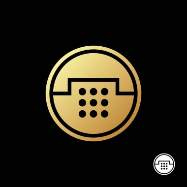 Siyah arka plan üzerine soyut altın cep telefonu logo şablonu. İletişim şirketi ve telefon mağaza için. Vektör çizim.
