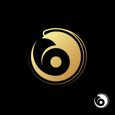 Güzel suşi roll logo şablonu. Barlar ve kafeler siyah arka plan üzerine için alışılmadık bir altın karides soyut simgesi. Vektör çizim.