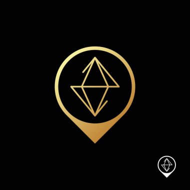 Marker ile elmas logo şablonu. İşaret altın rengi siyah arka plan üzerine elmas. Vektör çizim.