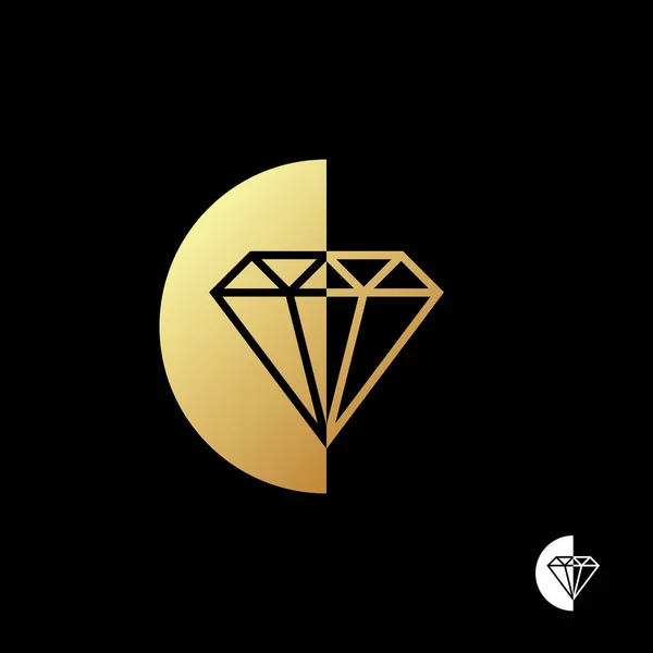 Elmas logo şablonu. Elmas altın rengi siyah arka plan üzerine bir yarı daire içinde. Vektör çizim.