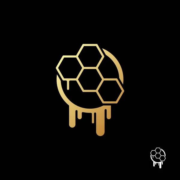 Siyah zemin üzerine altın arı peteğin logo şablonu. Vektör çizim.